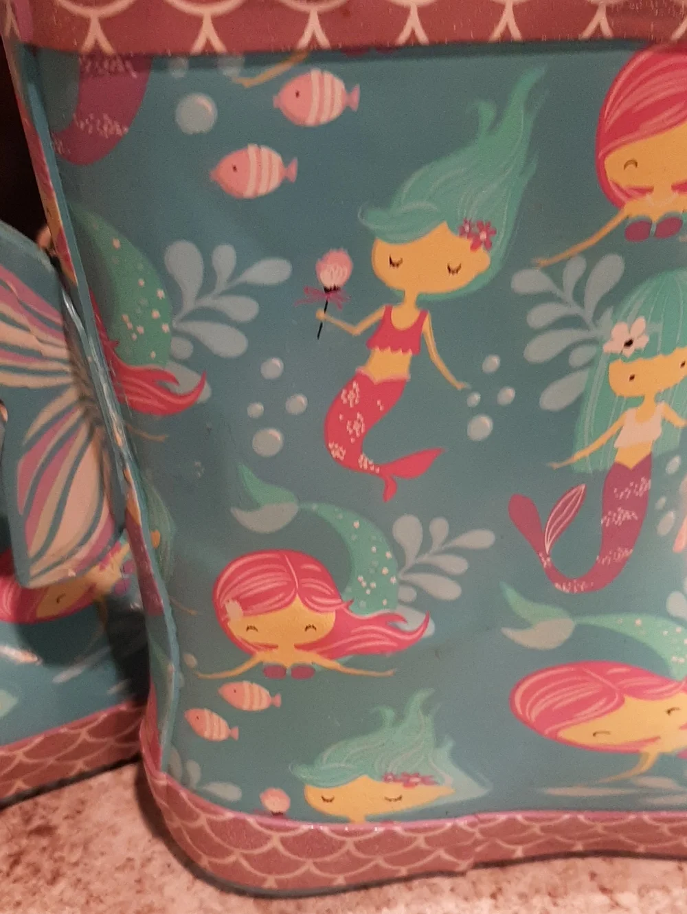 Mermaid Kids Waterproof Teal Rain Boot Members Mark, So Cute! Size 9/10